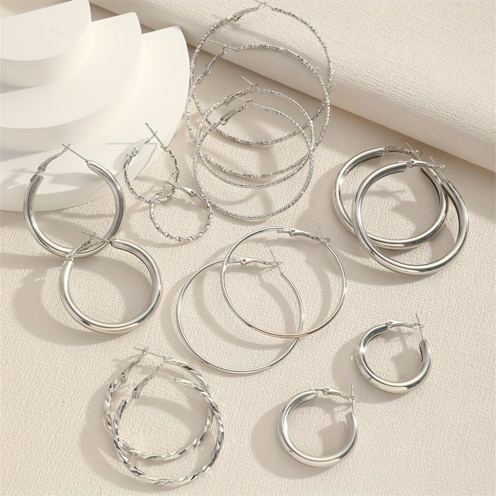 Elegant 18K Hoop Earrings: 8-Pair Set for Daily Delight - Picture 1 of 10